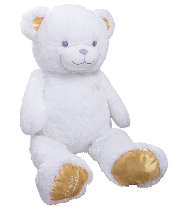 GIANT BEAR MADE OF WHITE PLUSH WITH GOLDEN ELEMENTS - 100 CM