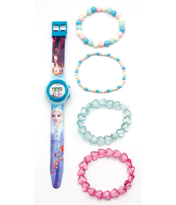 DISNEY FROZEN II LCD UHR MIT 4 PERLENARMBÄNDERN