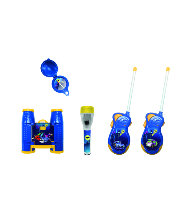 BATWHEELS ADVENTURESET 5 TEILE BESTEHEND AUS: WALKIE TALKIES (BATTERIE 6X AA NICHT ENTHALTEN), FERNGLAS, KOMPASS UND TASCHENLAMPE (BATTERIE 2X AAA NICHT ENTHALTEN) IN GESCHENKVERPACKUNG 38,6X5,5X28,7 CM