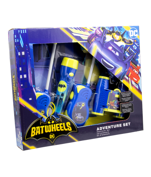 BATWHEELS ADVENTURESET 5 TEILE BESTEHEND AUS: WALKIE TALKIES (BATTERIE 6X AA NICHT ENTHALTEN), FERNGLAS, KOMPASS UND TASCHENLAMPE (BATTERIE 2X AAA NICHT ENTHALTEN) IN GESCHENKVERPACKUNG 38,6X5,5X28,7 CM