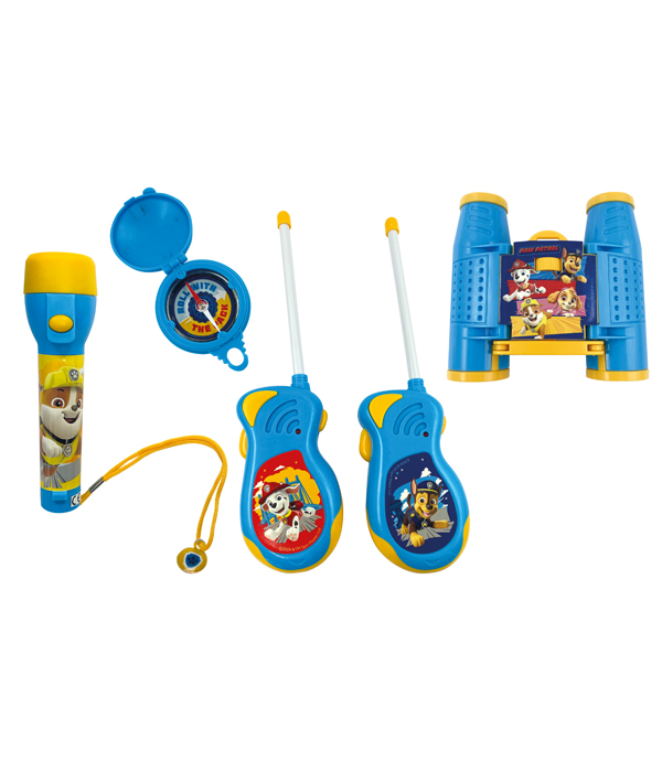 PAW PATROL ADVENTURESET 5 TEILE BESTEHEND AUS: WALKIE TALKIES (BATTERIE 6X AA NICHT ENTHALTEN), FERNGLAS, KOMPASS UND TASCHENLAMPE (BATTERIE 2X AAA NICHT ENTHALTEN) IN GESCHENKVERPACKUNG 38,6X5,5X28,7 CM