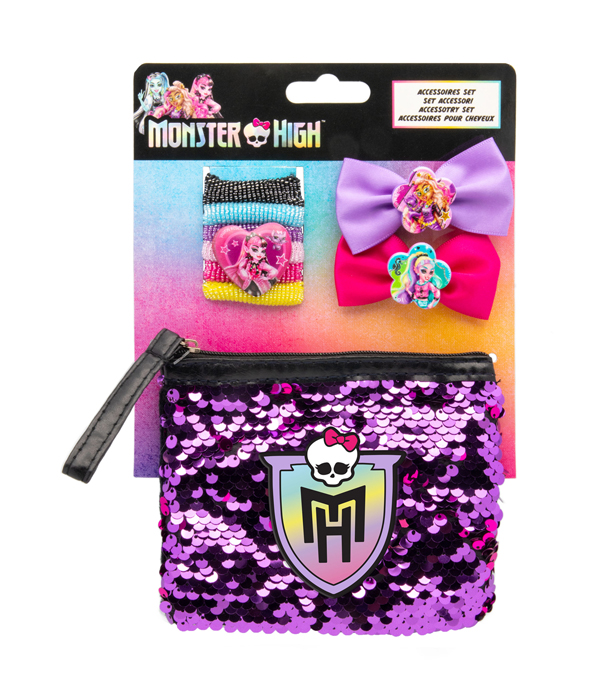 MONSTER HIGH SET MIT 6 ZÖPFCHENHALTERN, 2 HAARSPANGEN MIT GLITZERMASCHE UND MAGISCHEM PAILLETTEN