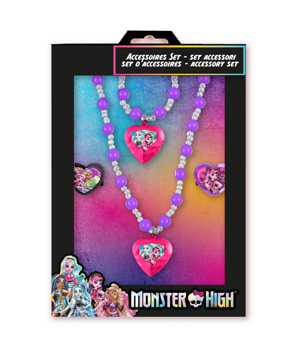 MONSTER HIGH SCHMUCKSET: 1 PERLENARMBAND, 1 PERLENHALSKETTCHEN, 2 RINGE 