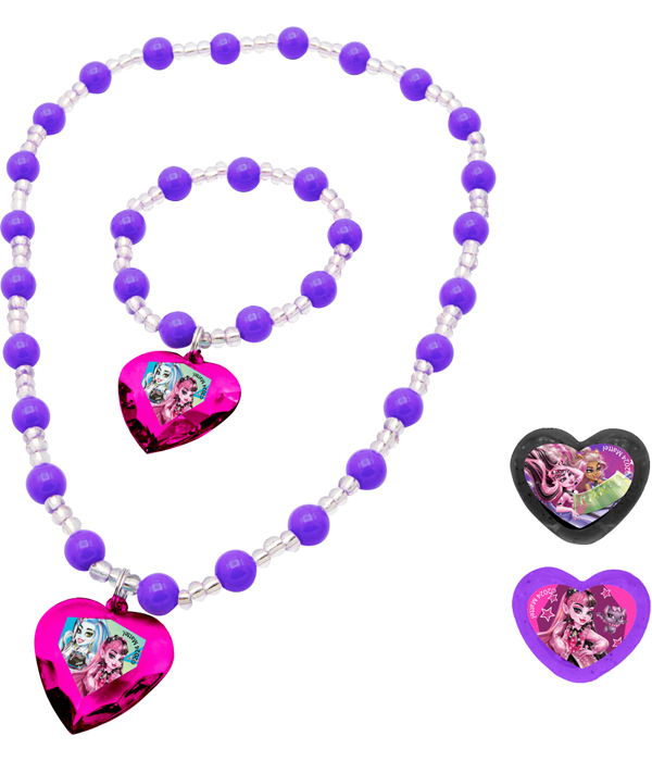 MONSTER HIGH SCHMUCKSET: 1 PERLENARMBAND, 1 PERLENHALSKETTCHEN, 2 RINGE 