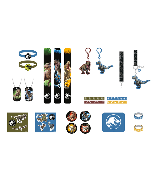 JURASSIC WORLD ADVENTSKALENDER MIT ACCESSORIES, CLIP ON'S, SLAP BANDS 