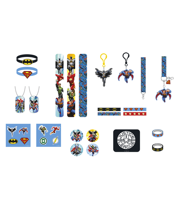 DC COMICS ADVENTSKALENDER MIT ACCESSORIES, CLIP ON'S, SLAP BANDS 