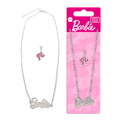 BARBIE METAL NECKLACE WITH BARBIE LOGO MADE WITH RHINESTONES AND PENDANT 