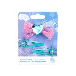 MAGIC WINTER HAIR ACCESSORY SET WITH BOW AND TWO HAIR CLIPS 