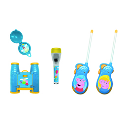 PEPPA PIG ADVENTURESET 5 TEILE BESTEHEND AUS: WALKIE TALKIES (BATTERIE 6X AA NICHT ENTHALTEN), FERNGLAS, KOMPASS UND TASCHENLAMPE (BATTERIE 2X AAA NICHT ENTHALTEN) IN GESCHENKVERPACKUNG 38,6X5,5X28,7 CM